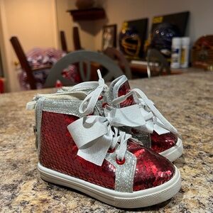Kids Glittery Red and Silver Sneakers 6C